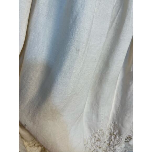 VTG Linen Battenburg Lace Skirt Suit XS Cream Embroidered Floral Lace Boho Flaws - Picture 11 of 14